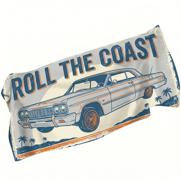 Lawless Row "Roll The Coast" Lowrider Beach Towel | Retro California Vibes