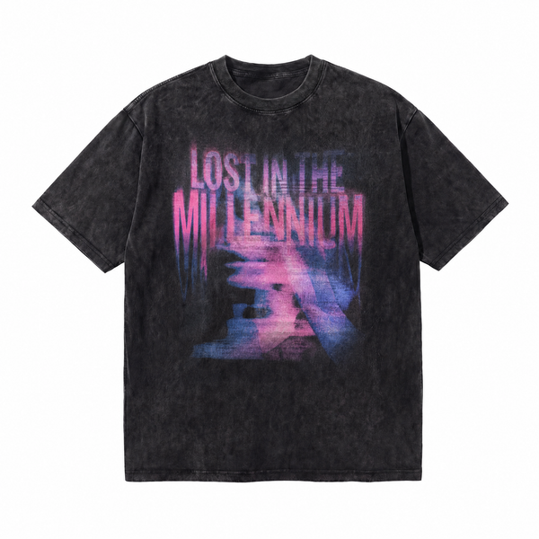 Lawless Row "Lost In The Millennium" Oversized Y2K Tee | Washed Black Streetwear