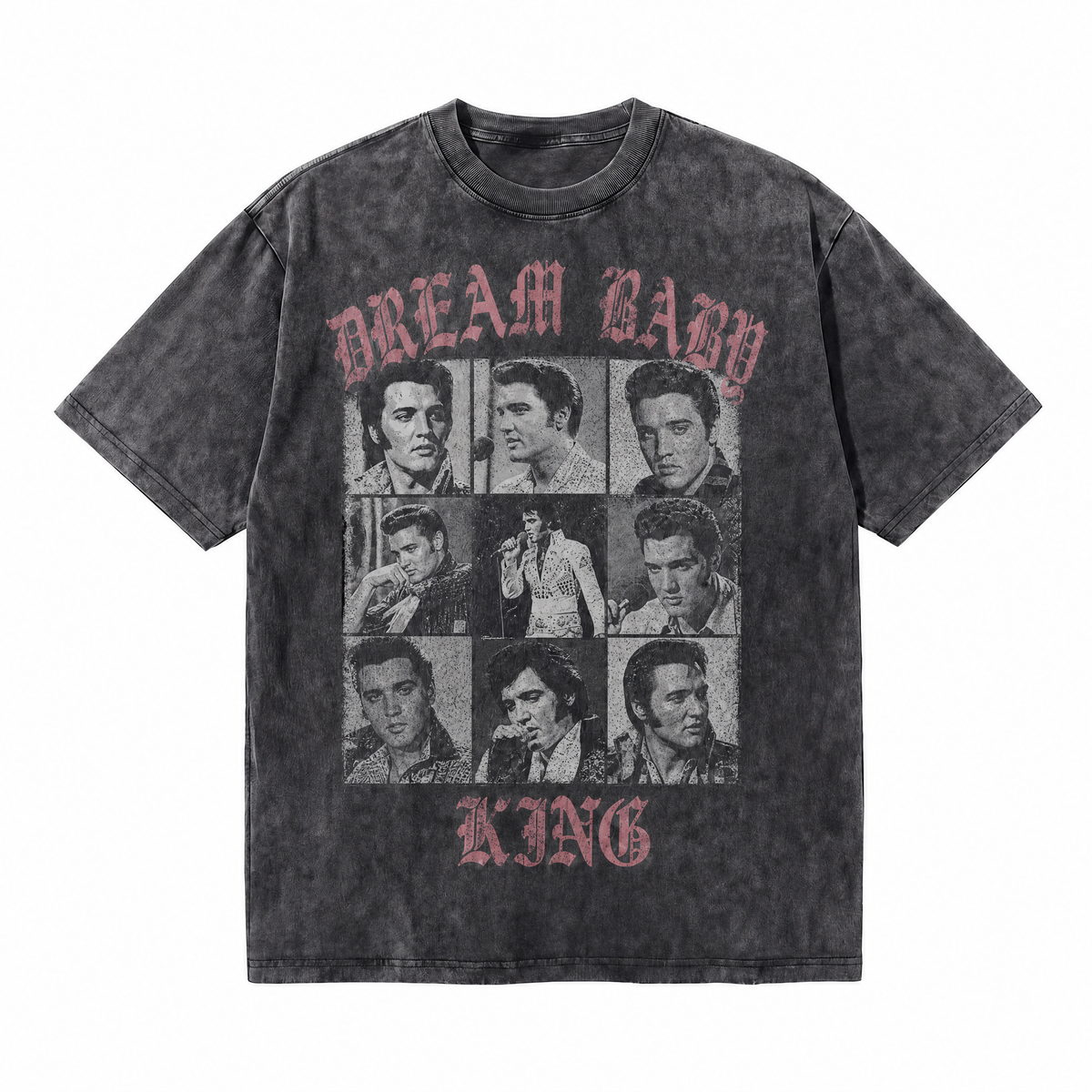 Lawless Row Elvis "Dream Baby King" Oversized Vintage Tee | Washed Black Rock Tee