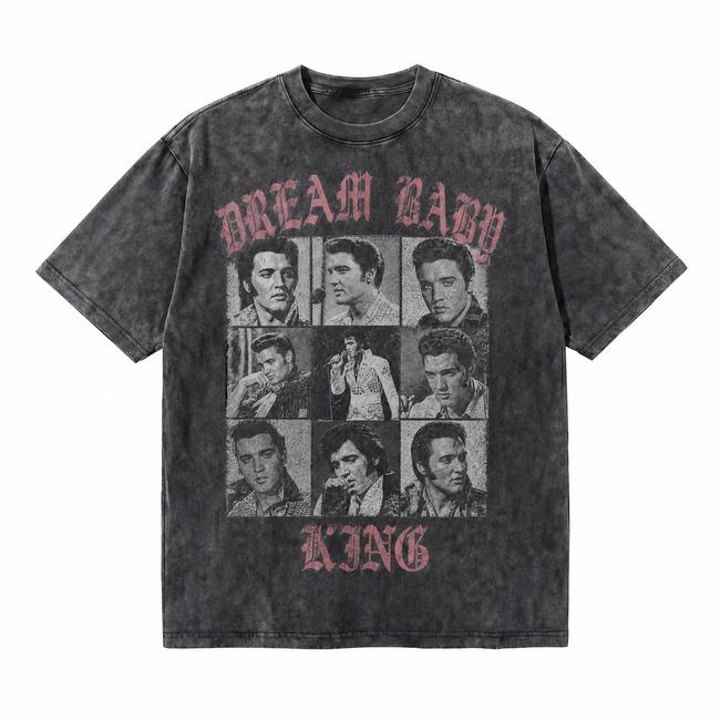 Lawless Row Elvis "Dream Baby King" Oversized Vintage Tee | Washed Black Rock Tee Hover Image