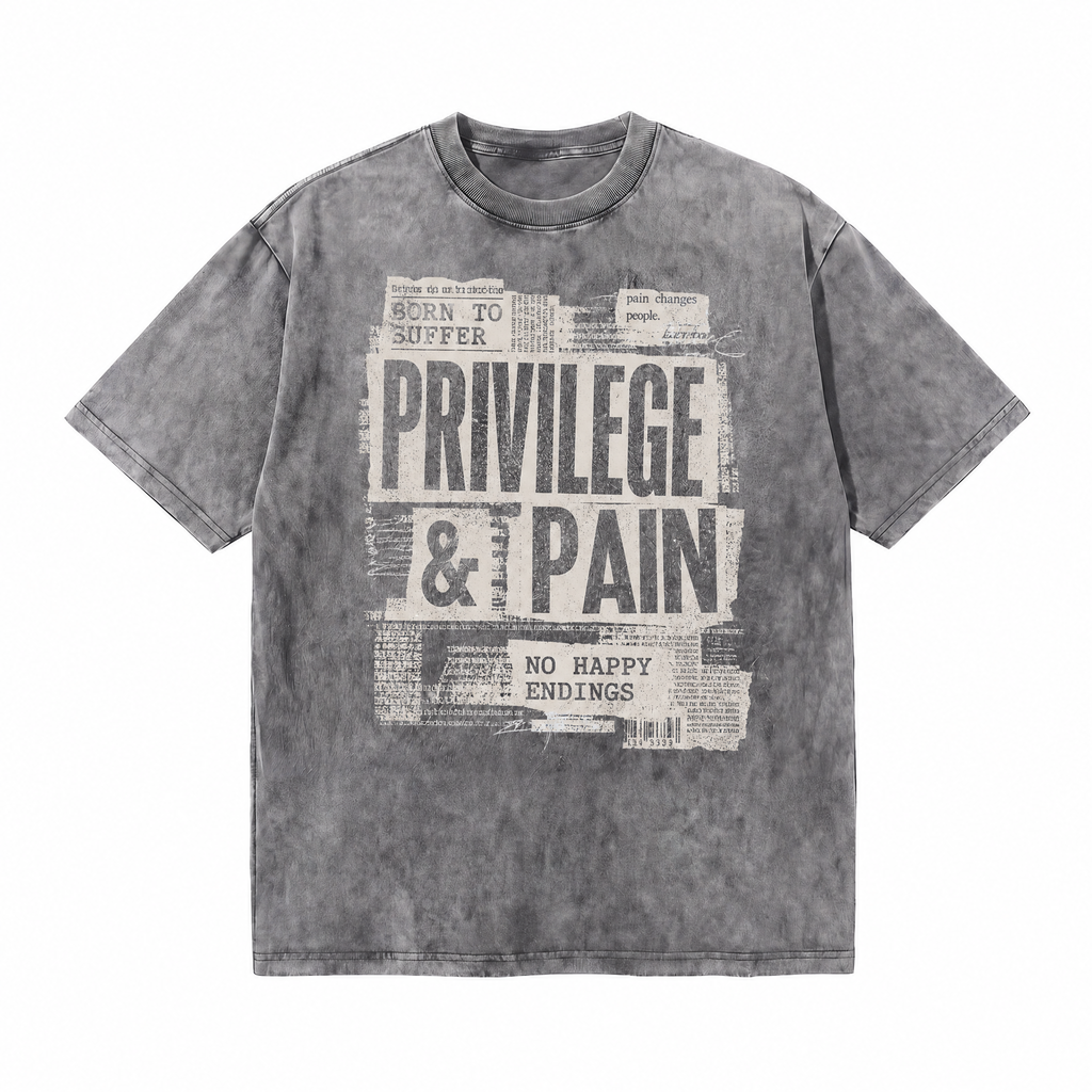 Lawless Row "Privilege & Pain" Oversized Grunge Tee | Washed Grey Streetwear