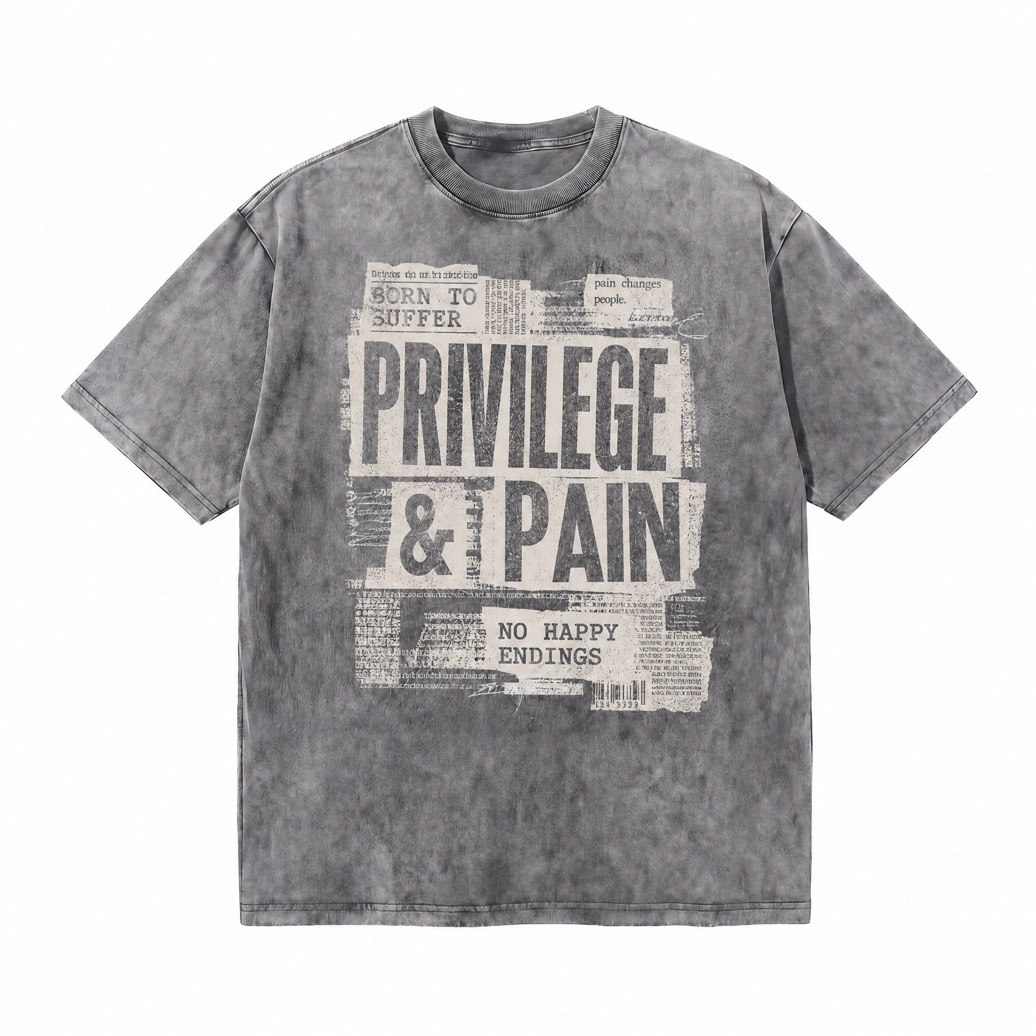 Lawless Row "Privilege & Pain" Oversized Grunge Tee | Washed Grey Streetwear