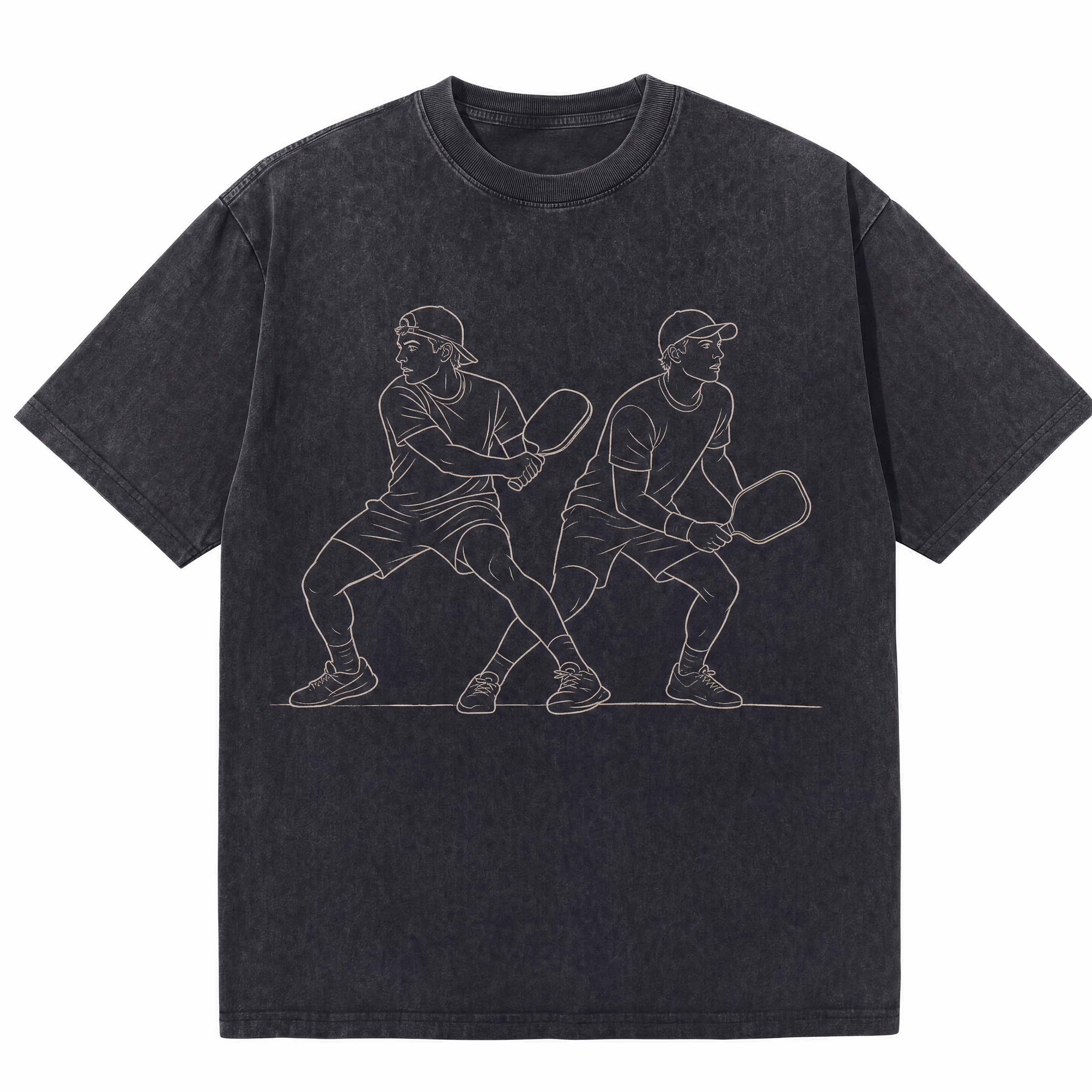 Lawless Row Pickleball Duo Minimal Line Art Oversized Washed Tee