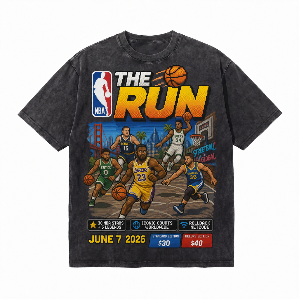 Lawless Row "The Run" NBA Legends Pixel Washed Black Oversized Tee