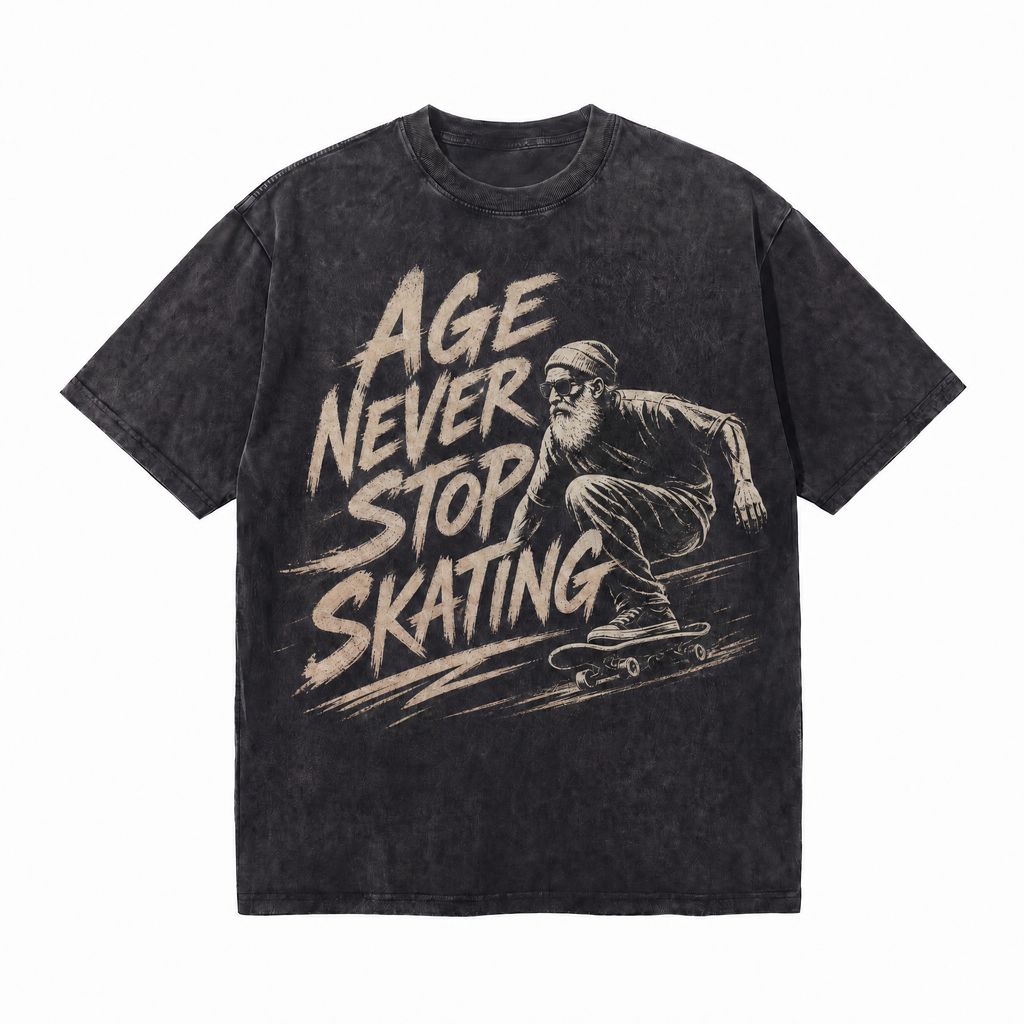 Lawless Row "Age Never Stop Skating" Washed Black Oversized Tee