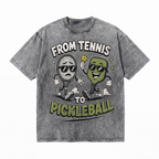 Lawless Row "From Tennis To Pickleball" Retro Cartoon Washed Grey Tee