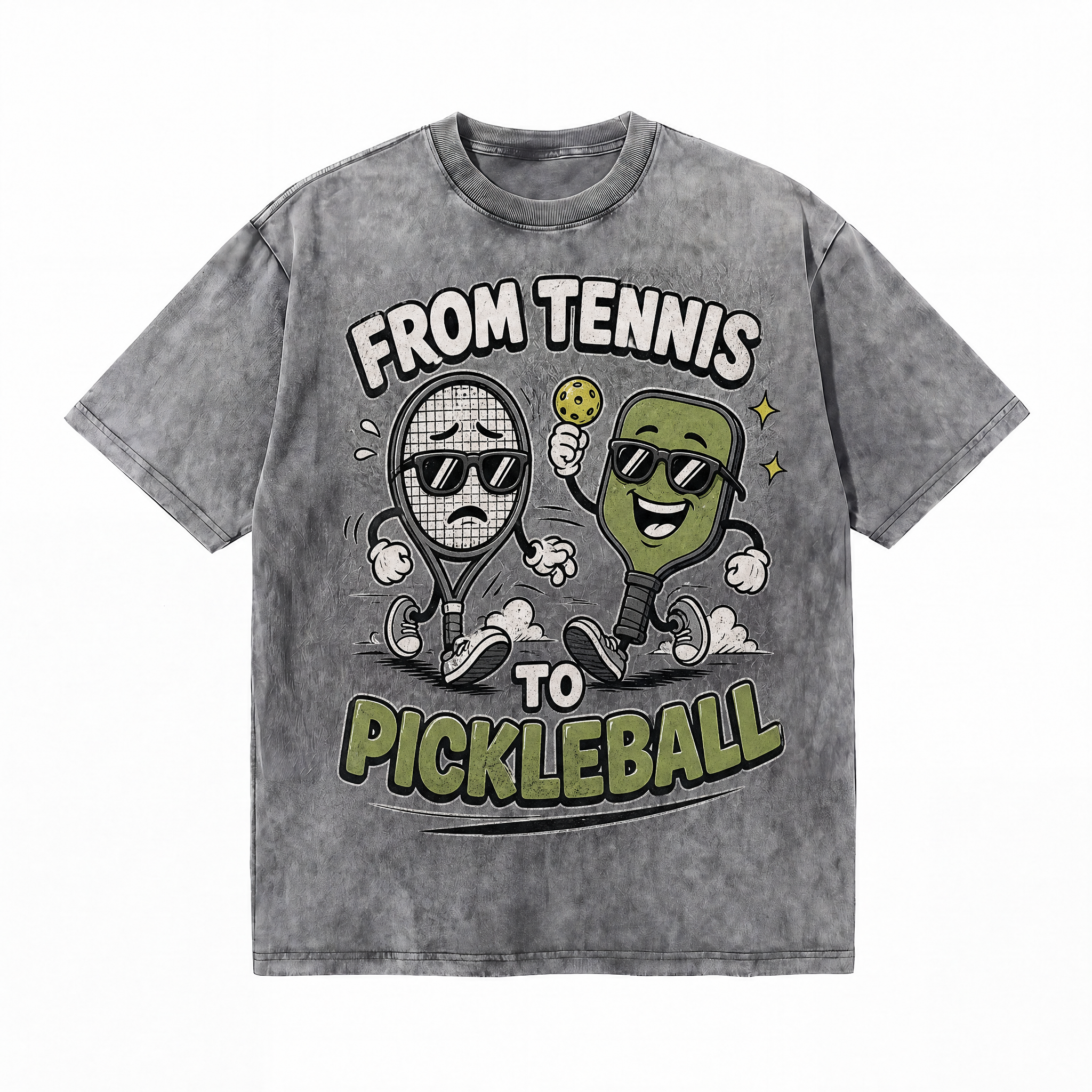 Lawless Row "From Tennis To Pickleball" Retro Cartoon Washed Grey Tee