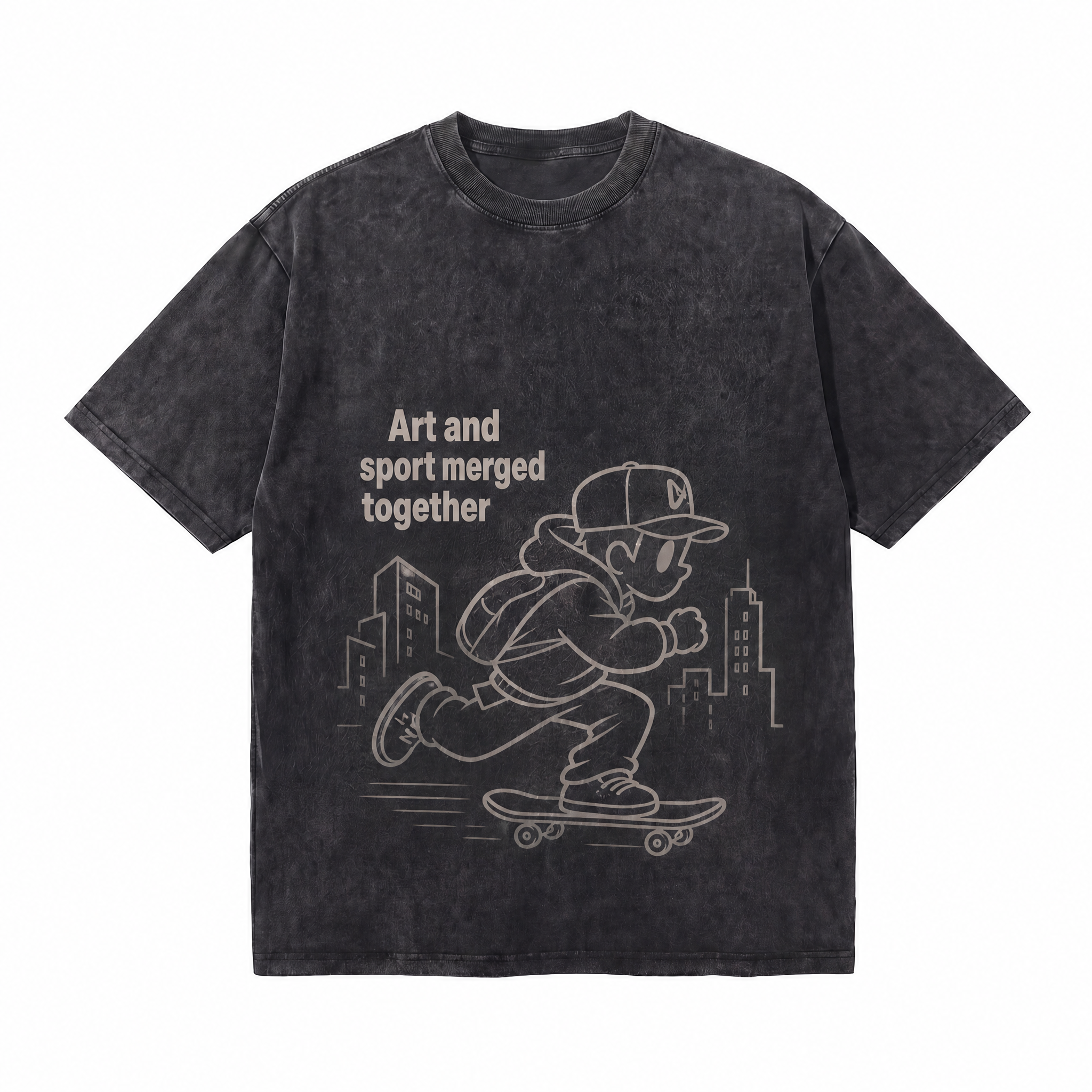 Lawless Row "Art & Sport" Cartoon Skate Washed Black Oversized Tee