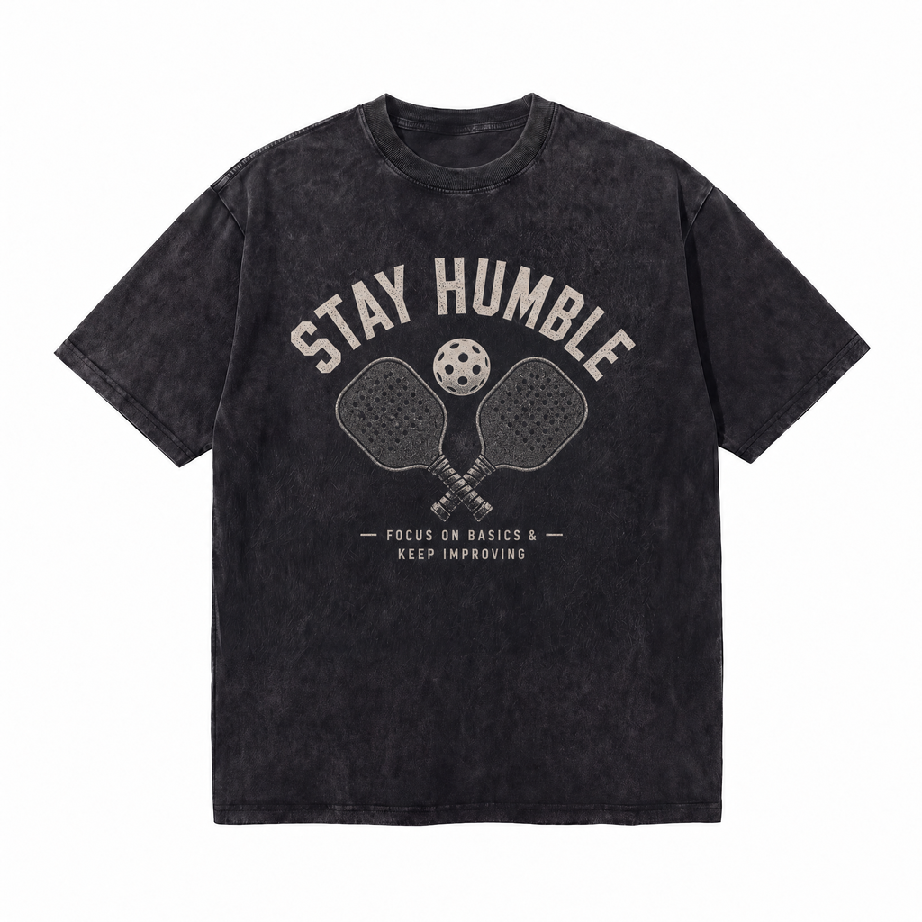 Lawless Row "Stay Humble" Pickleball Attitude Washed Black Oversized Tee