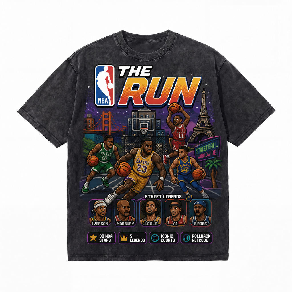 Lawless Row "The Run: Street Legends" NBA Pixel Washed Black Oversized Tee