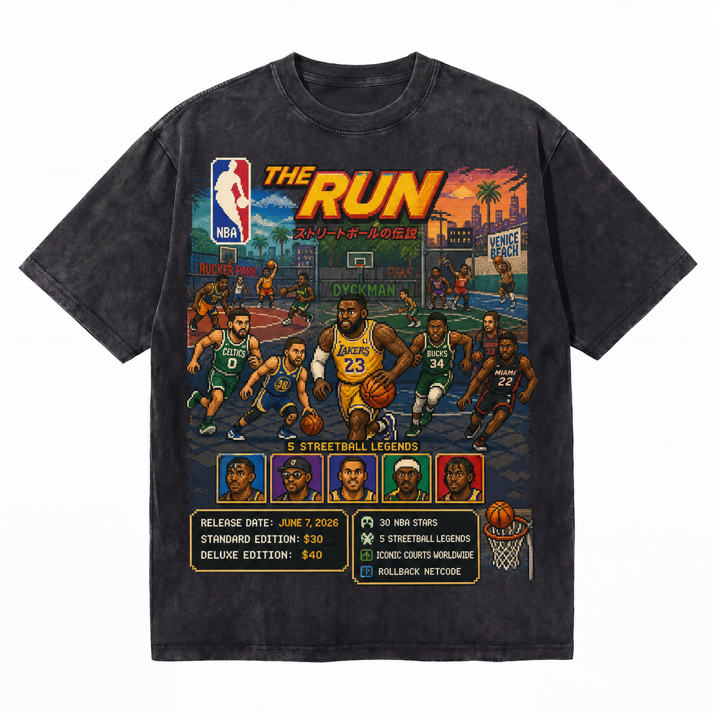 Lawless Row "The Run" NBA Legends Pixel Washed Black Oversized Tee