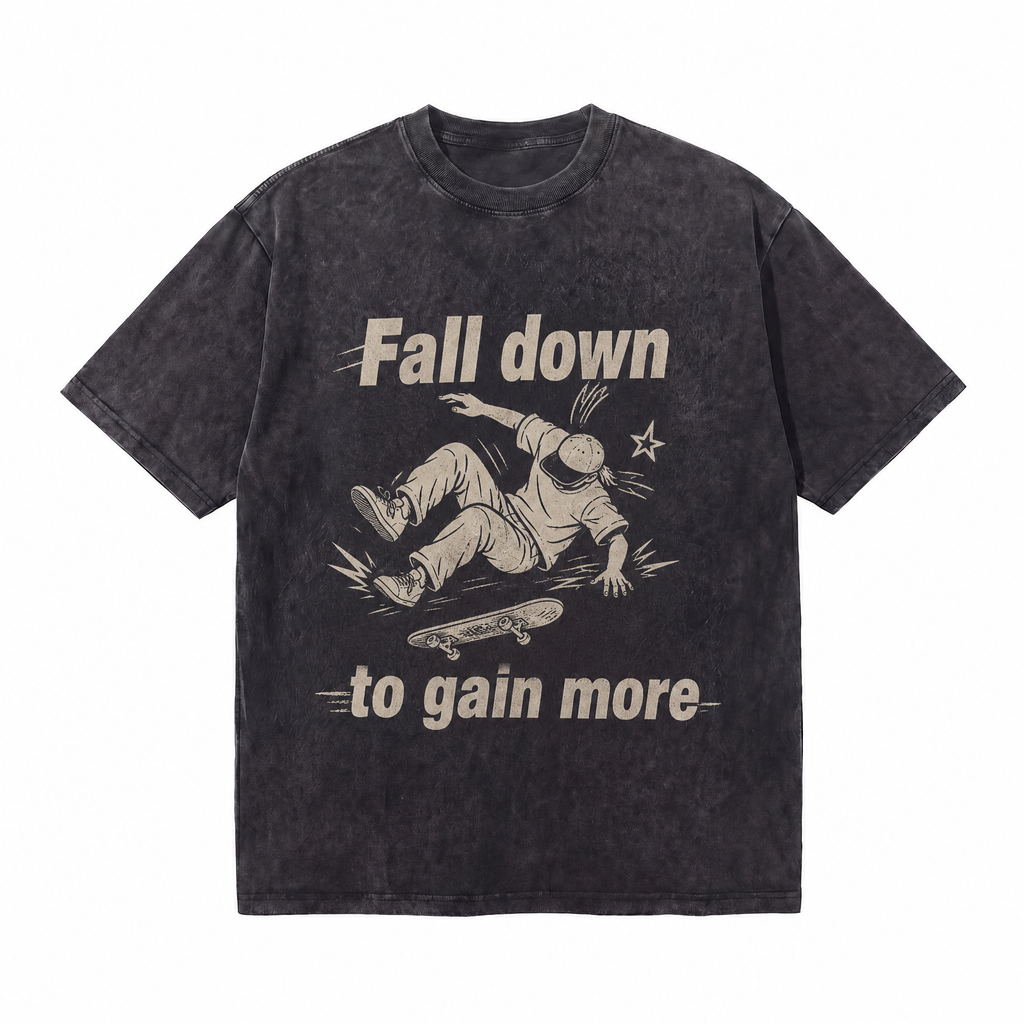 Lawless Row "Fall Down To Gain More" Skate Washed Black Oversized Tee