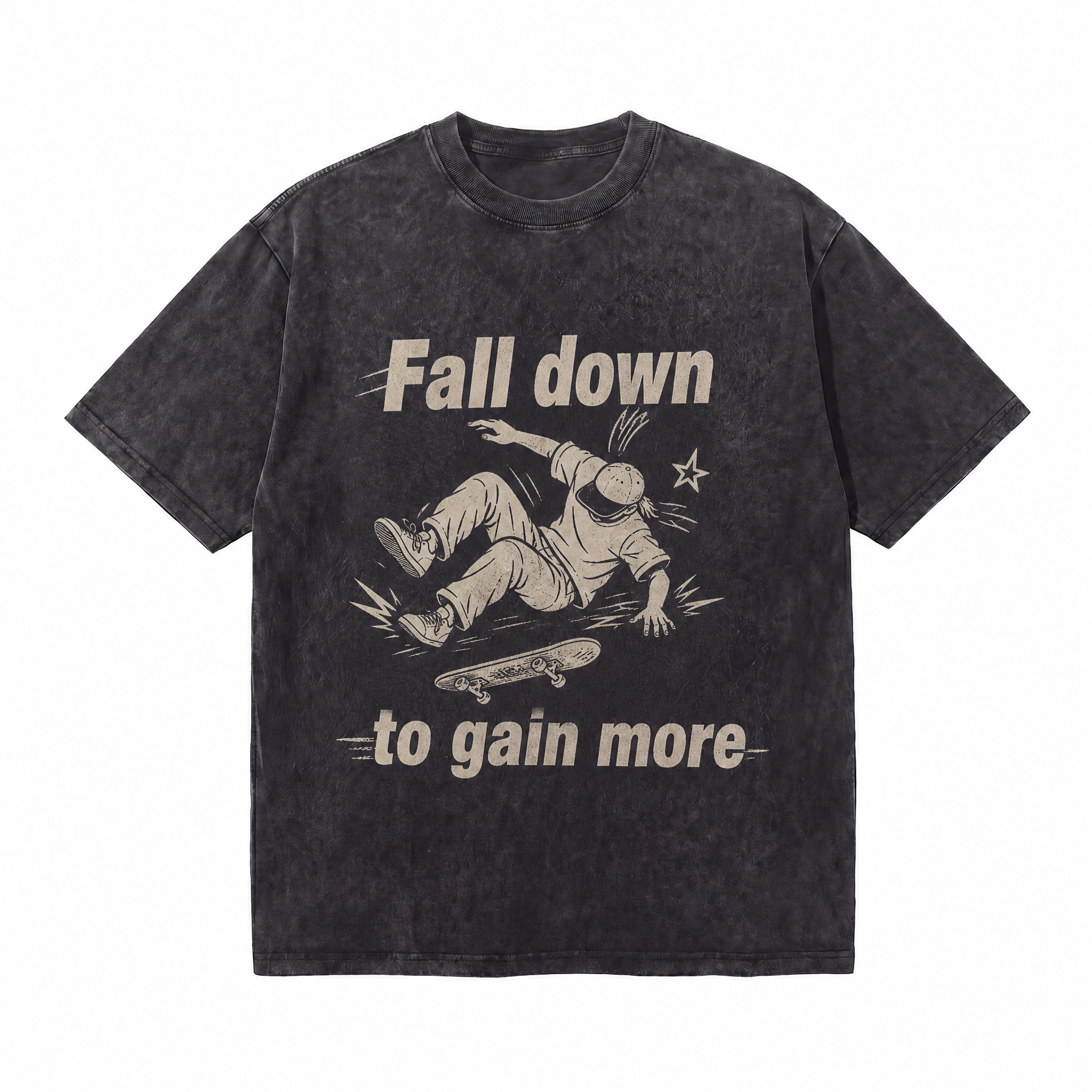 Lawless Row "Fall Down To Gain More" Skate Washed Black Oversized Tee