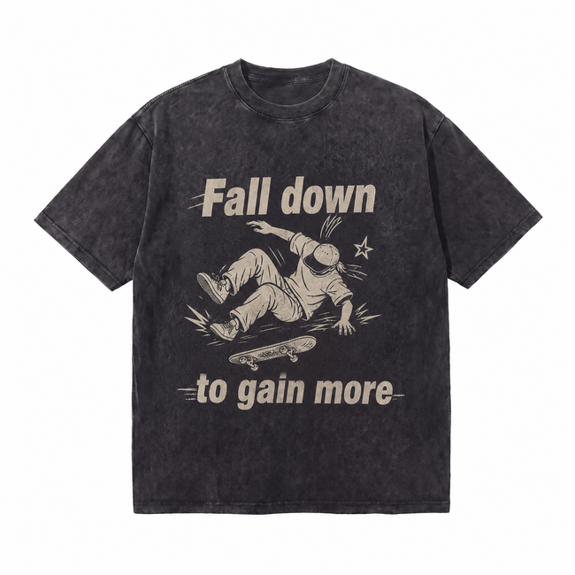 Lawless Row "Fall Down To Gain More" Skate Washed Black Oversized Tee Hover Image