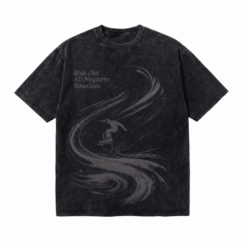 Lawless Row "Ride Out All Negative Emotions" Skate Washed Black Oversized Tee