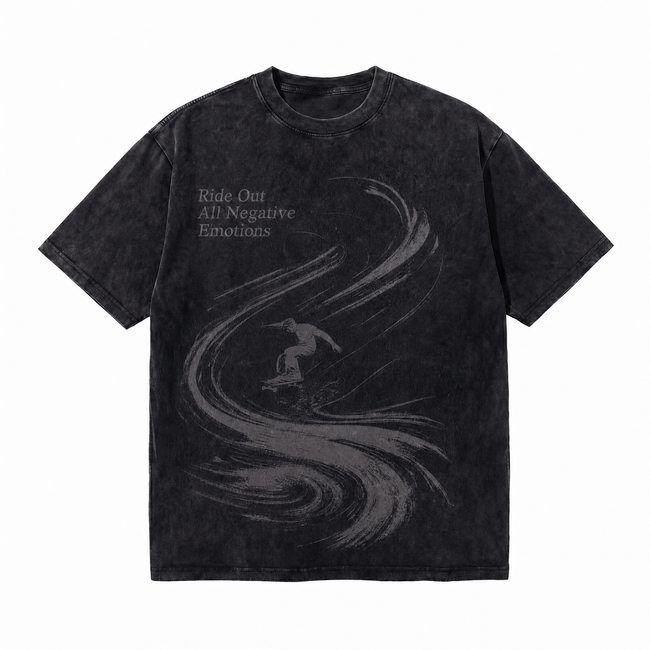 Lawless Row "Ride Out All Negative Emotions" Skate Washed Black Oversized Tee Hover Image