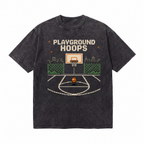 Lawless Row "Playground Hoops" City Skyline Pixel Washed Black Oversized Tee