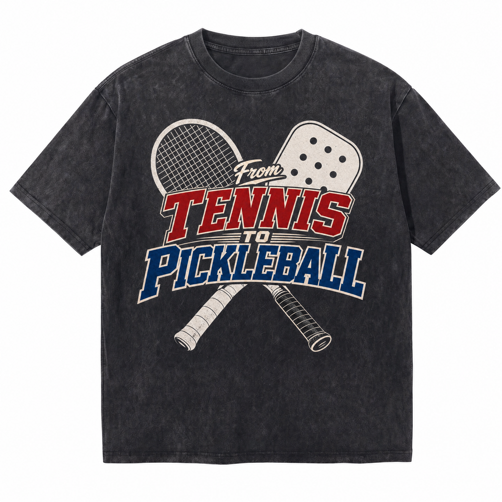 Lawless Row "From Tennis To Pickleball" Crossed Racket Washed Black Tee