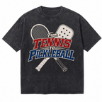Lawless Row "From Tennis To Pickleball" Crossed Racket Washed Black Tee