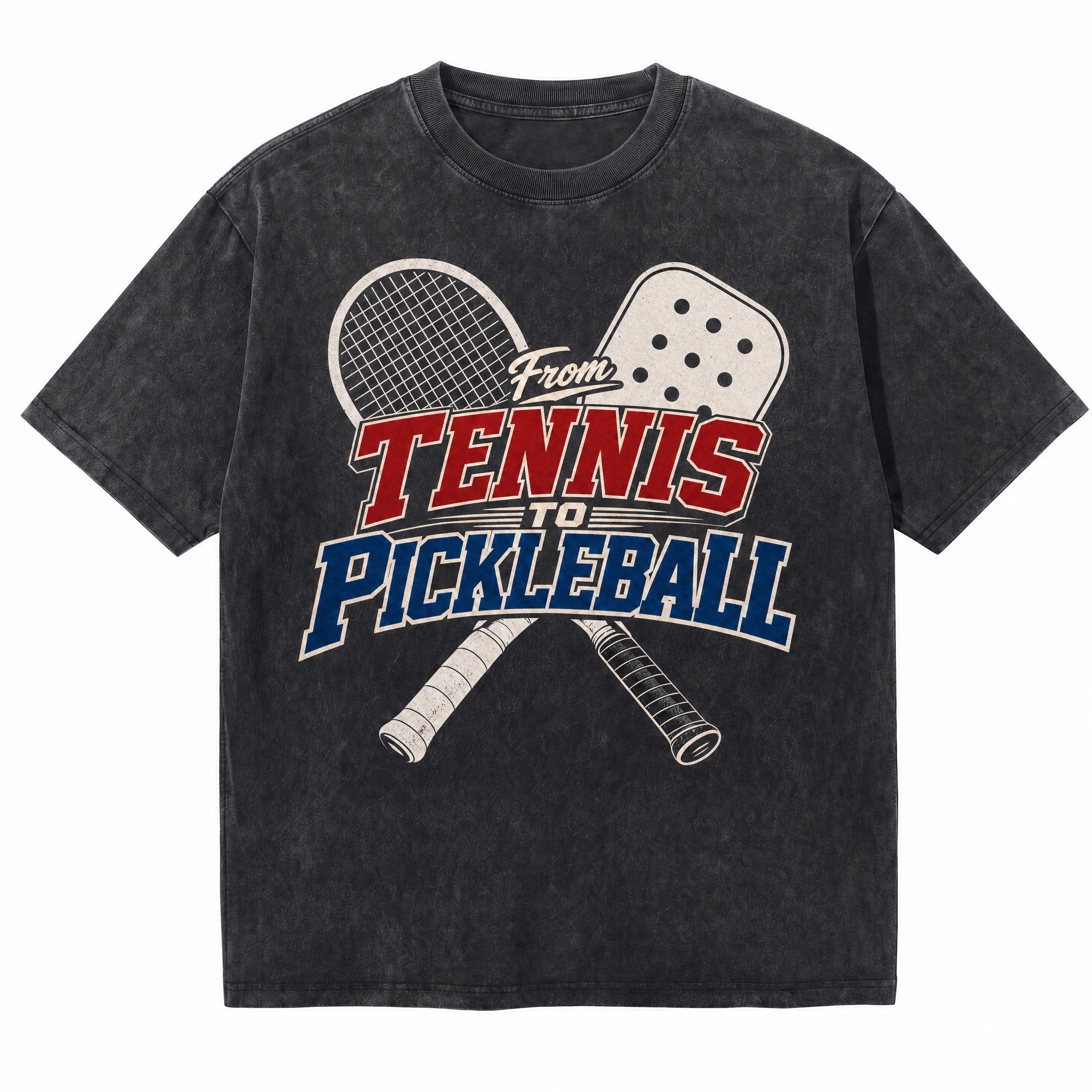 Lawless Row "From Tennis To Pickleball" Crossed Racket Washed Black Tee