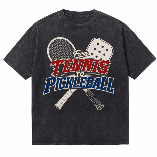 Lawless Row "From Tennis To Pickleball" Crossed Racket Washed Black Tee Hover Image