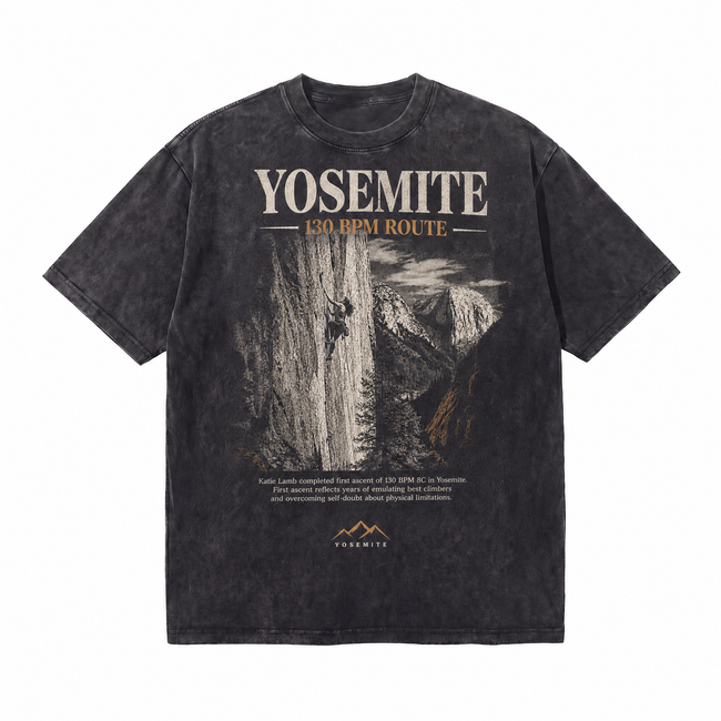 Lawless Row "Yosemite 130 BPM Route" Climbing Washed Black Oversized Tee Hover Image