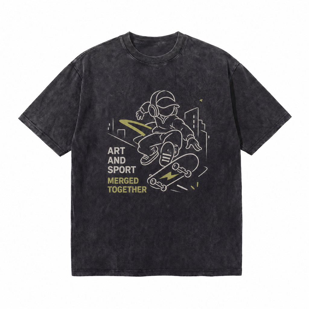 Lawless Row "Art & Sport Merged" Skate Washed Black Oversized Tee