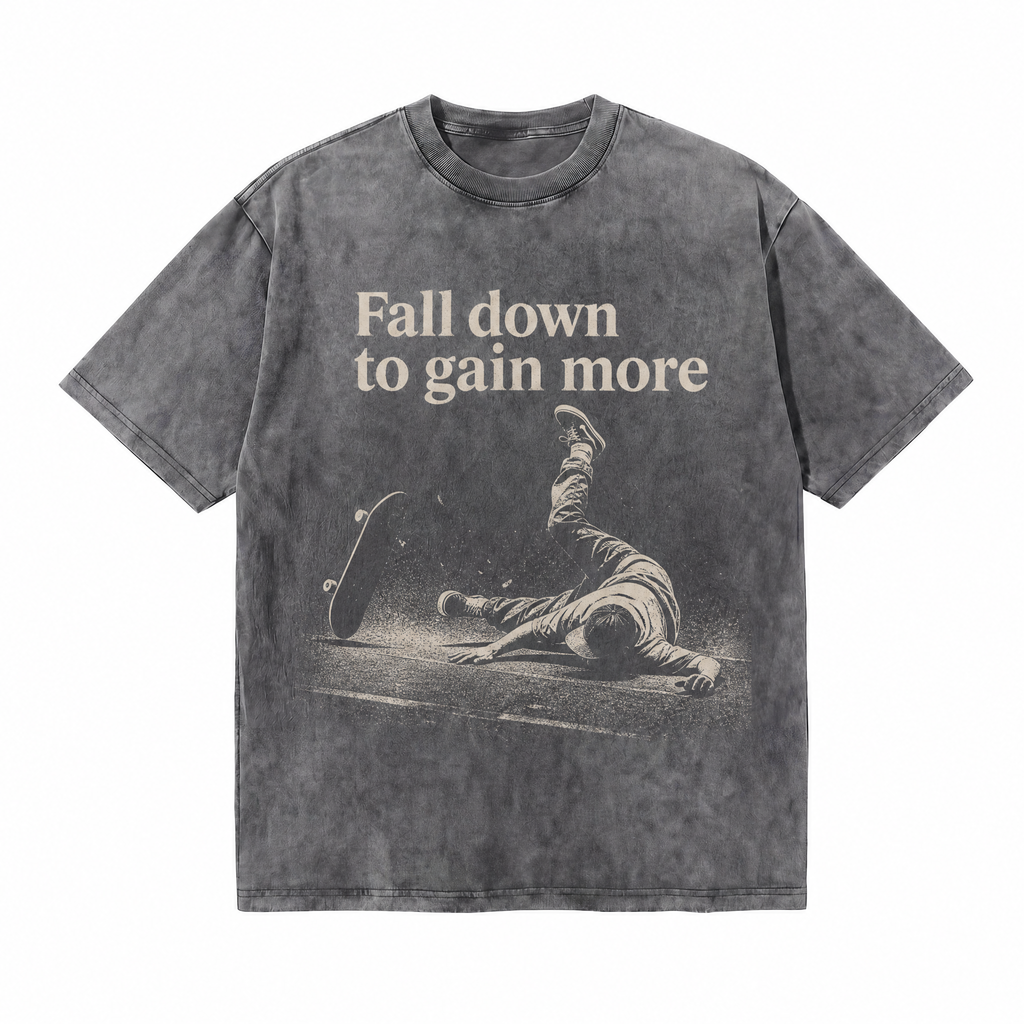 Lawless Row "Fall Down To Gain More" Skate Washed Grey Oversized Tee