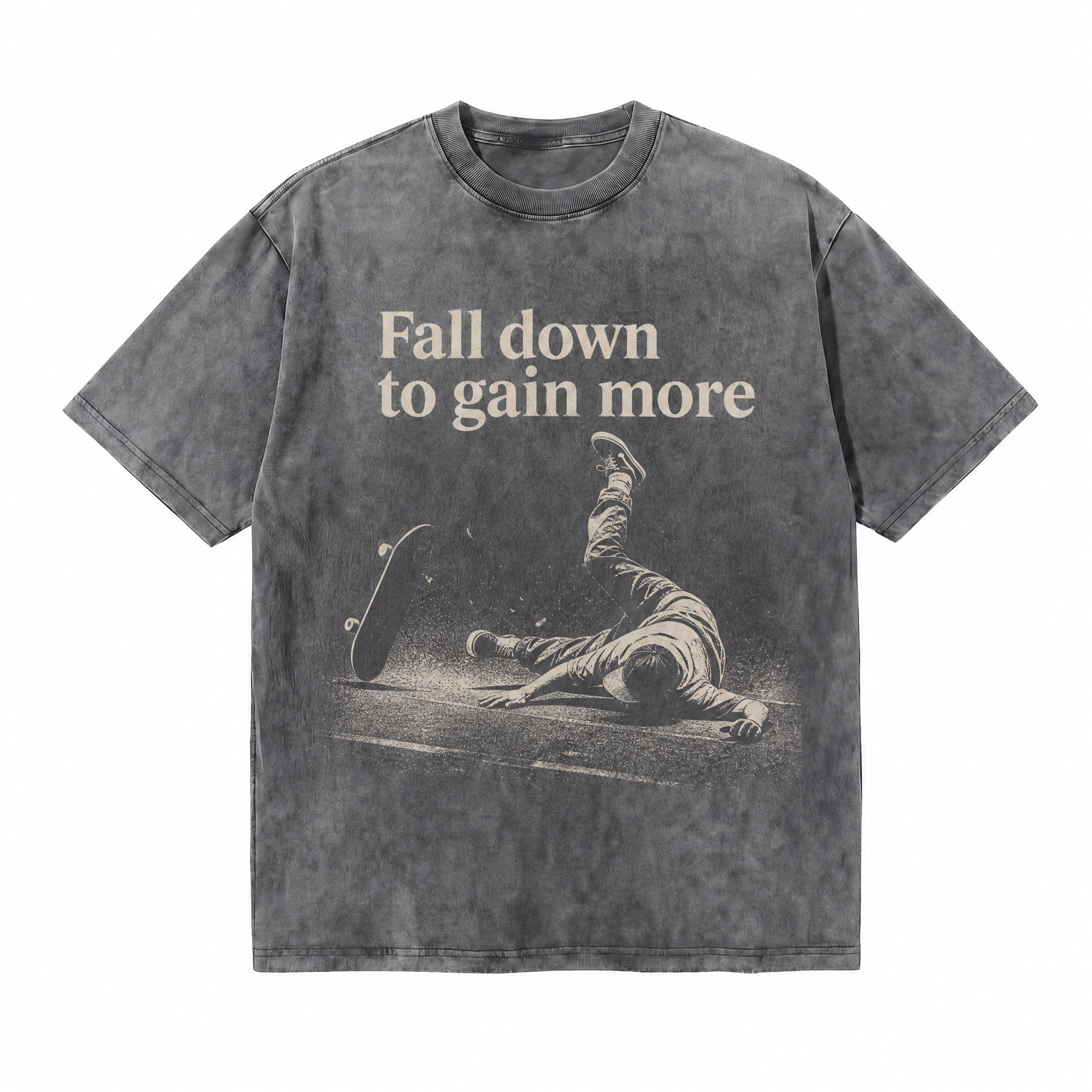 Lawless Row "Fall Down To Gain More" Skate Washed Grey Oversized Tee