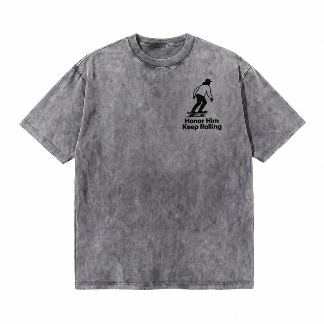 Vintage "Honor Him Keep Rolling" Minimalist Skate Streetwear Tee Hover Image