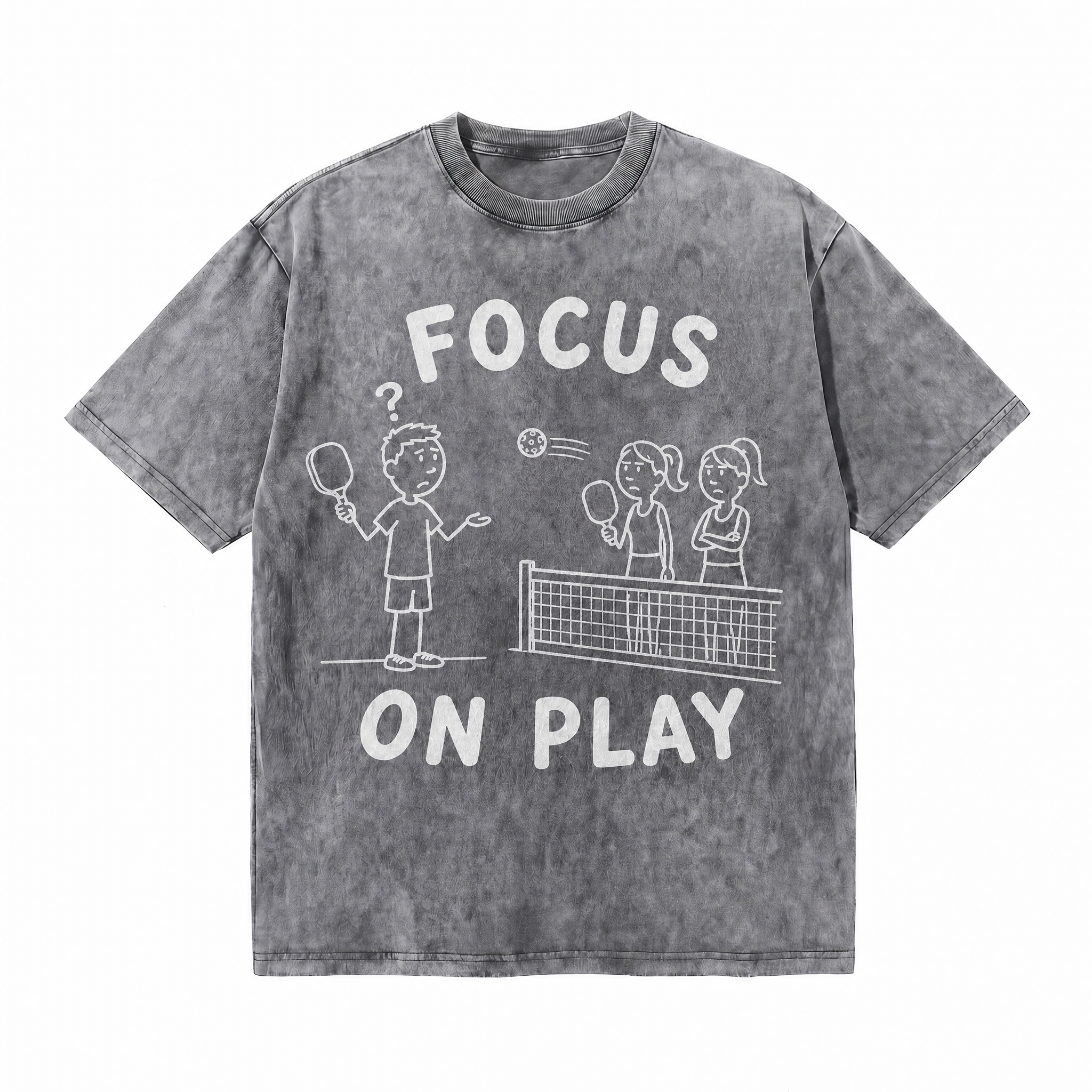 Lawless Row "Focus On Play" Pickleball Comic Washed Grey Oversized Tee