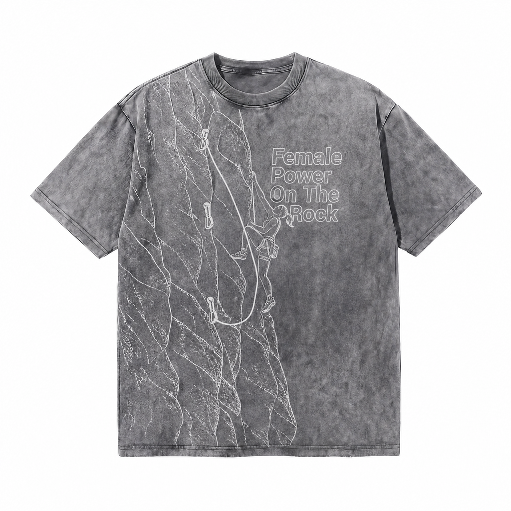 Lawless Row "Female Power On The Rock" Climbing Washed Grey Oversized Tee
