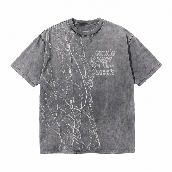 Lawless Row "Female Power On The Rock" Climbing Washed Grey Oversized Tee Hover Image