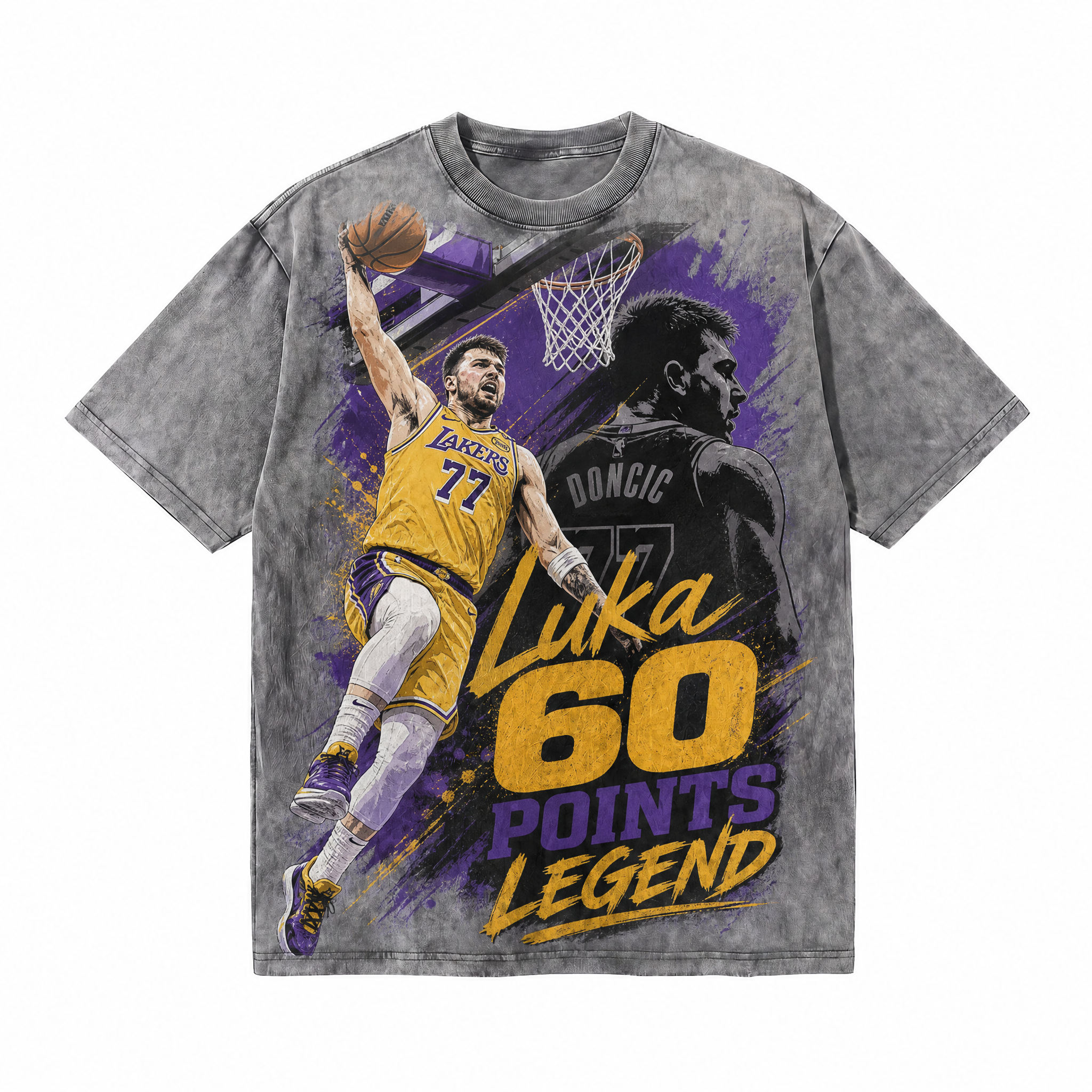 Lawless Row "Luka Doncic 60 Points Legend" Basketball Washed Grey Oversized Tee