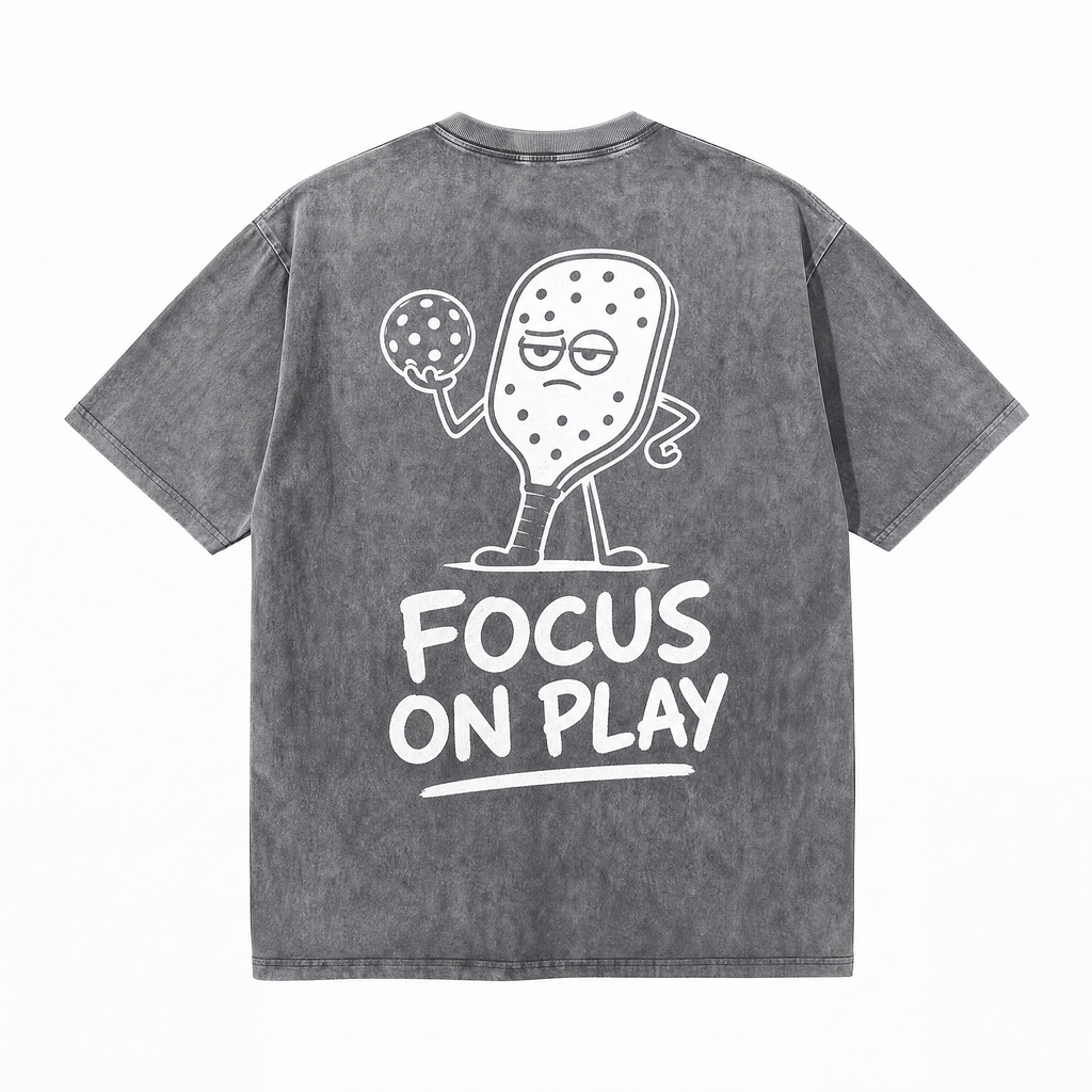 Lawless Row "Focus On Play" Pickleball Mascot Washed Grey Oversized Tee