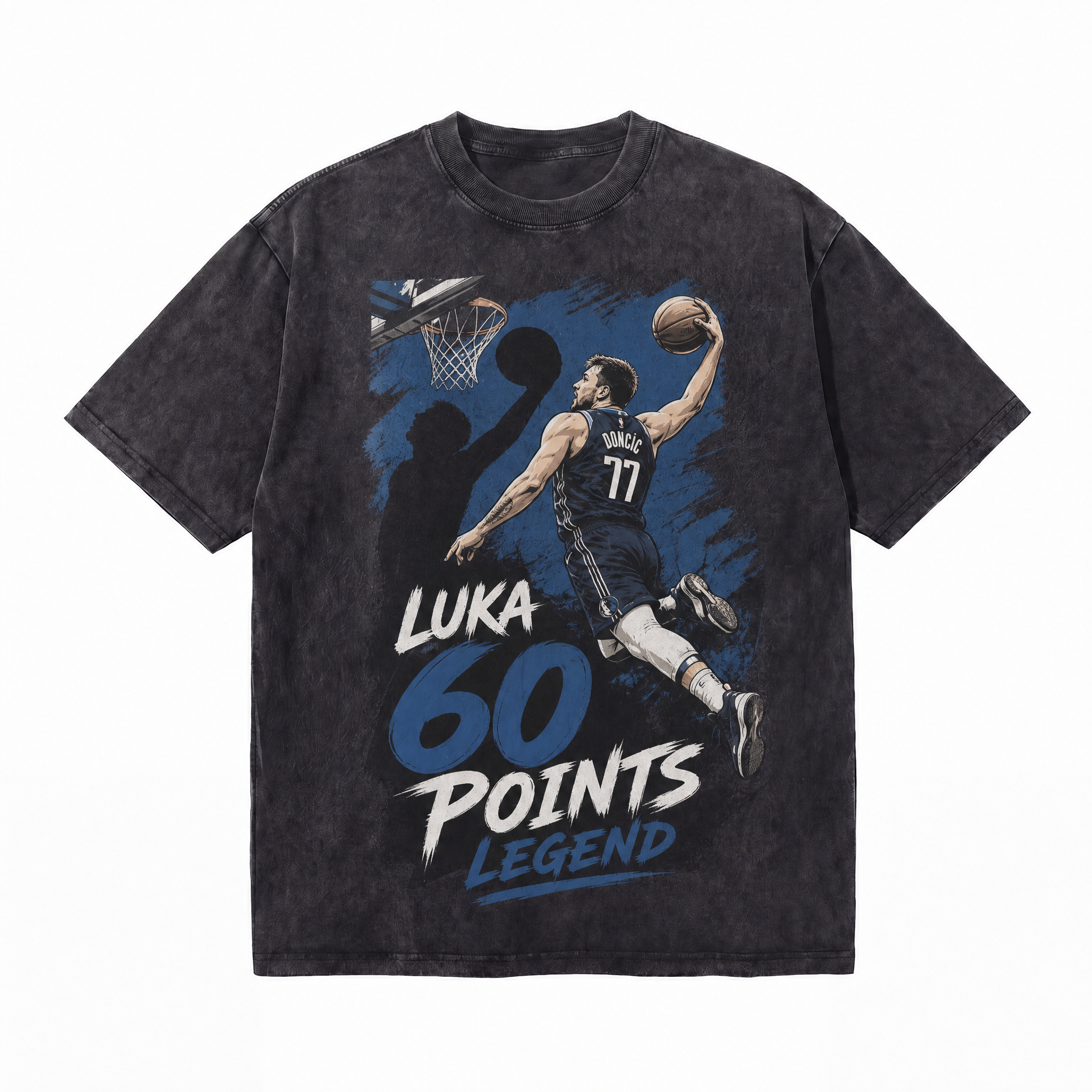 Lawless Row "Luka Doncic 60 Points Legend" Mavericks Washed Black Oversized Tee