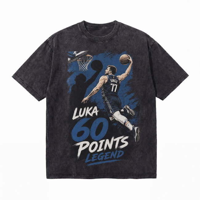 Lawless Row "Luka Doncic 60 Points Legend" Mavericks Washed Black Oversized Tee Hover Image