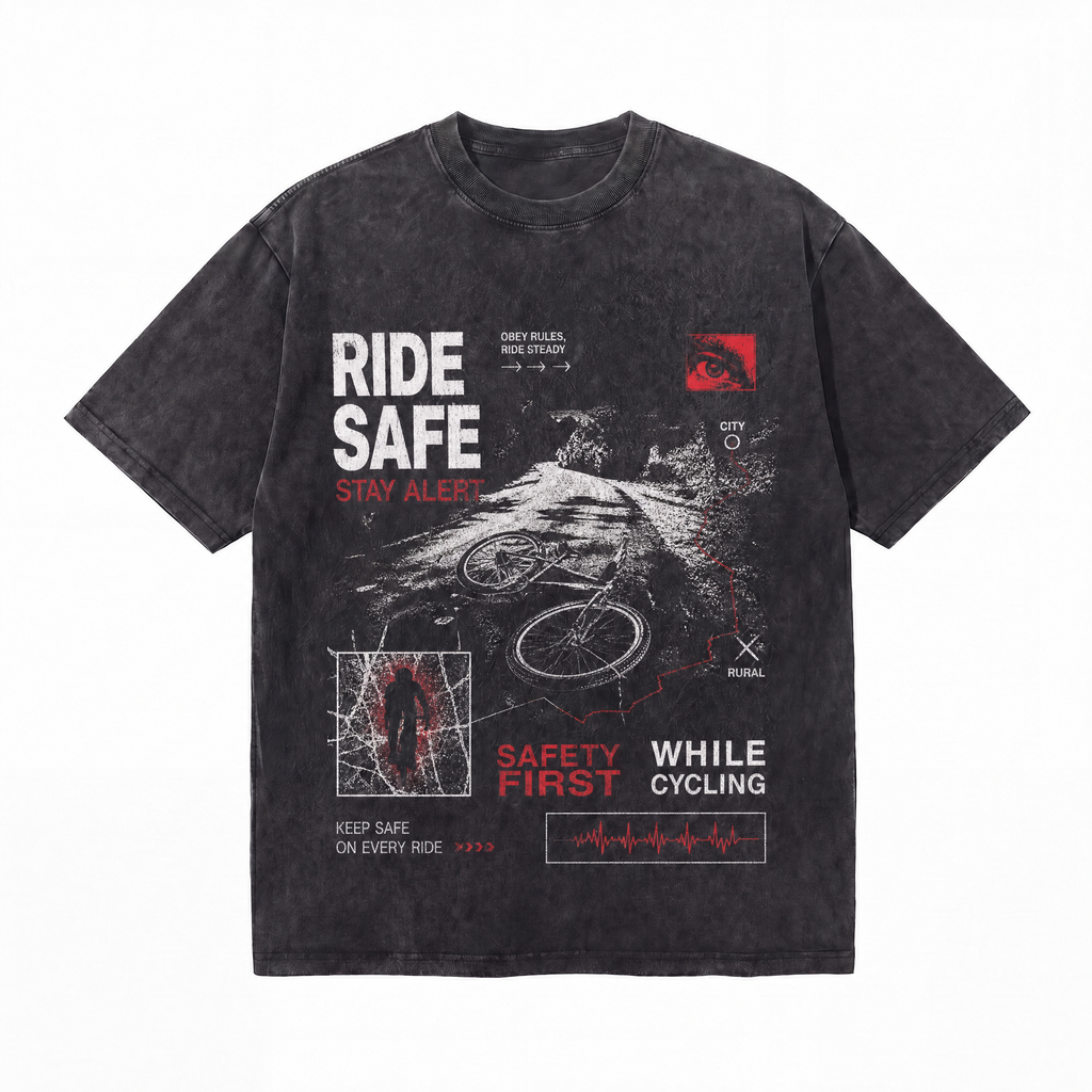 Lawless Row "Ride Safe" Cycling Safety Washed Black Oversized Tee