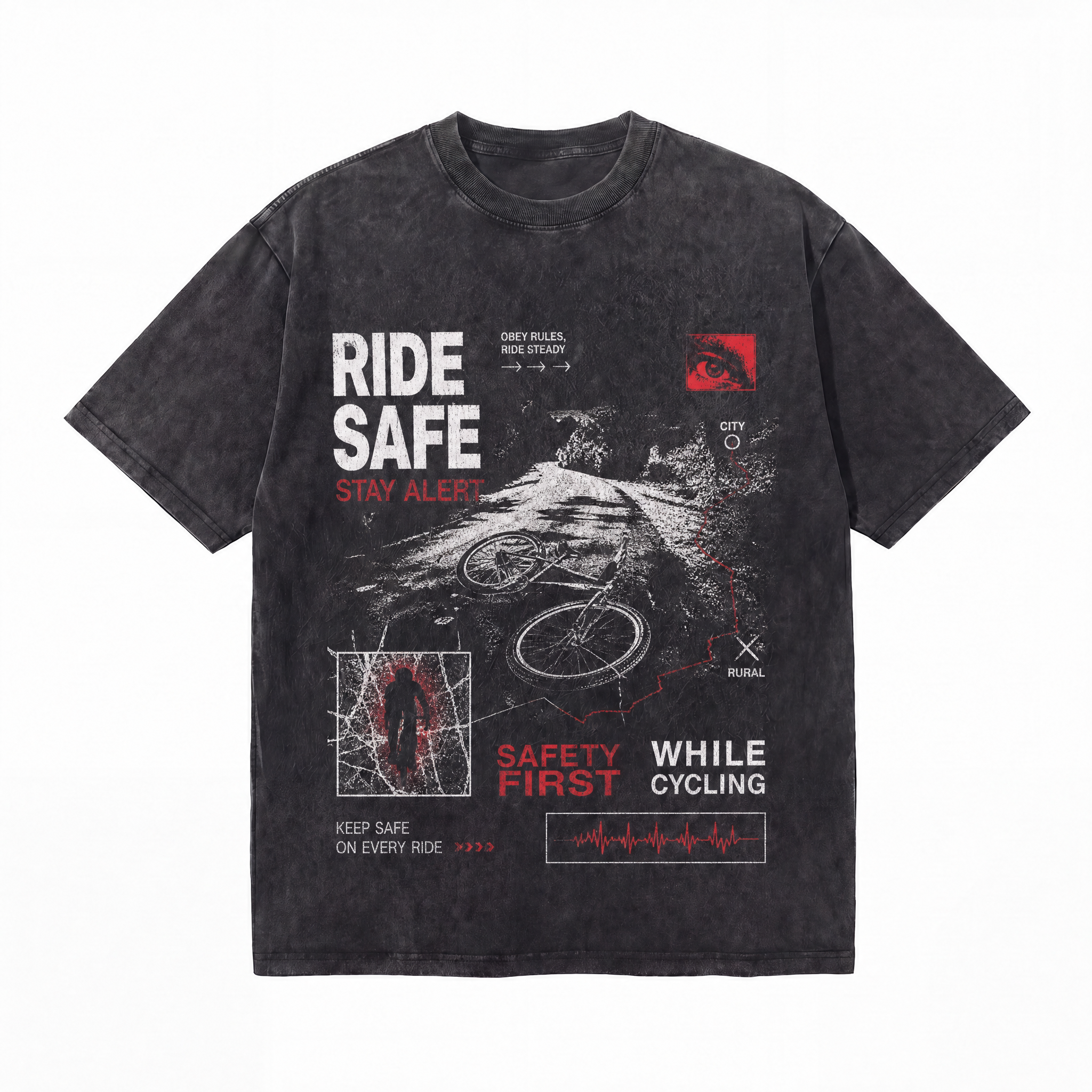 Lawless Row "Ride Safe" Cycling Safety Washed Black Oversized Tee