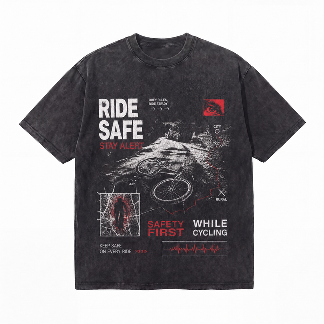 Lawless Row "Ride Safe" Cycling Safety Washed Black Oversized Tee Hover Image