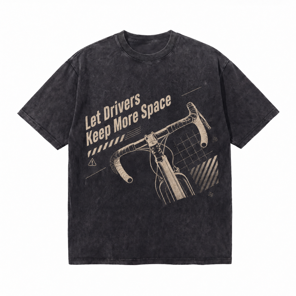 Lawless Row "Give Space to Cyclists" Cycling Washed Black Oversized Tee