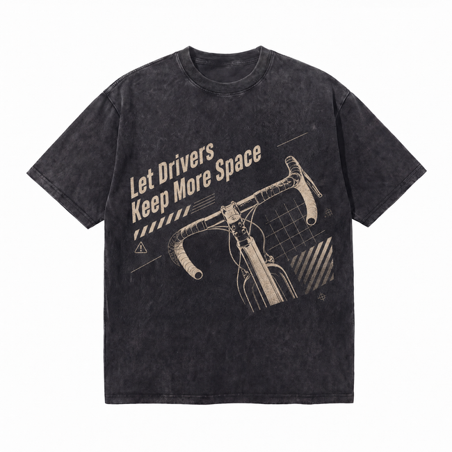 Lawless Row "Give Space to Cyclists" Cycling Washed Black Oversized Tee Hover Image