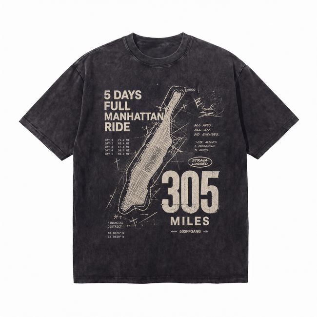 Lawless Row "5 Days Manhattan Ride" Cycling Washed Black Oversized Tee Hover Image