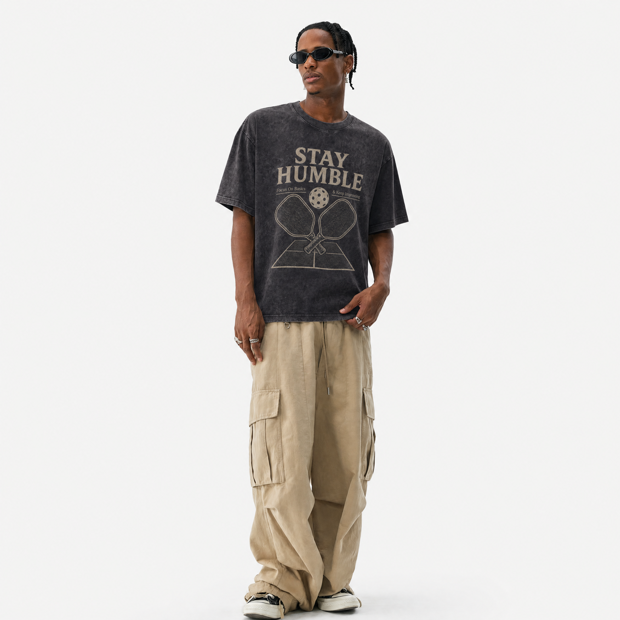 Lawless Row "Stay Humble" Pickleball Washed Black Oversized Tee