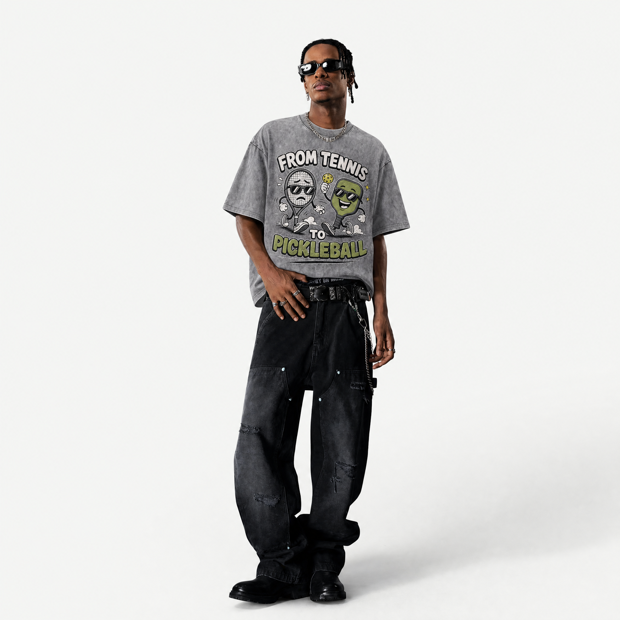 Lawless Row "From Tennis To Pickleball" Retro Cartoon Washed Grey Tee