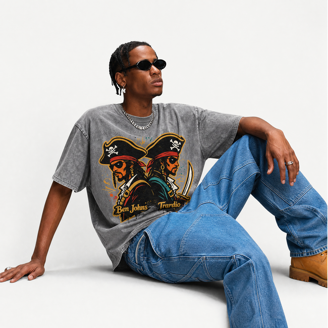 Lawless Row Ben Johns & Tardio Pirate Duo Washed Grey Oversized Tee Main Image