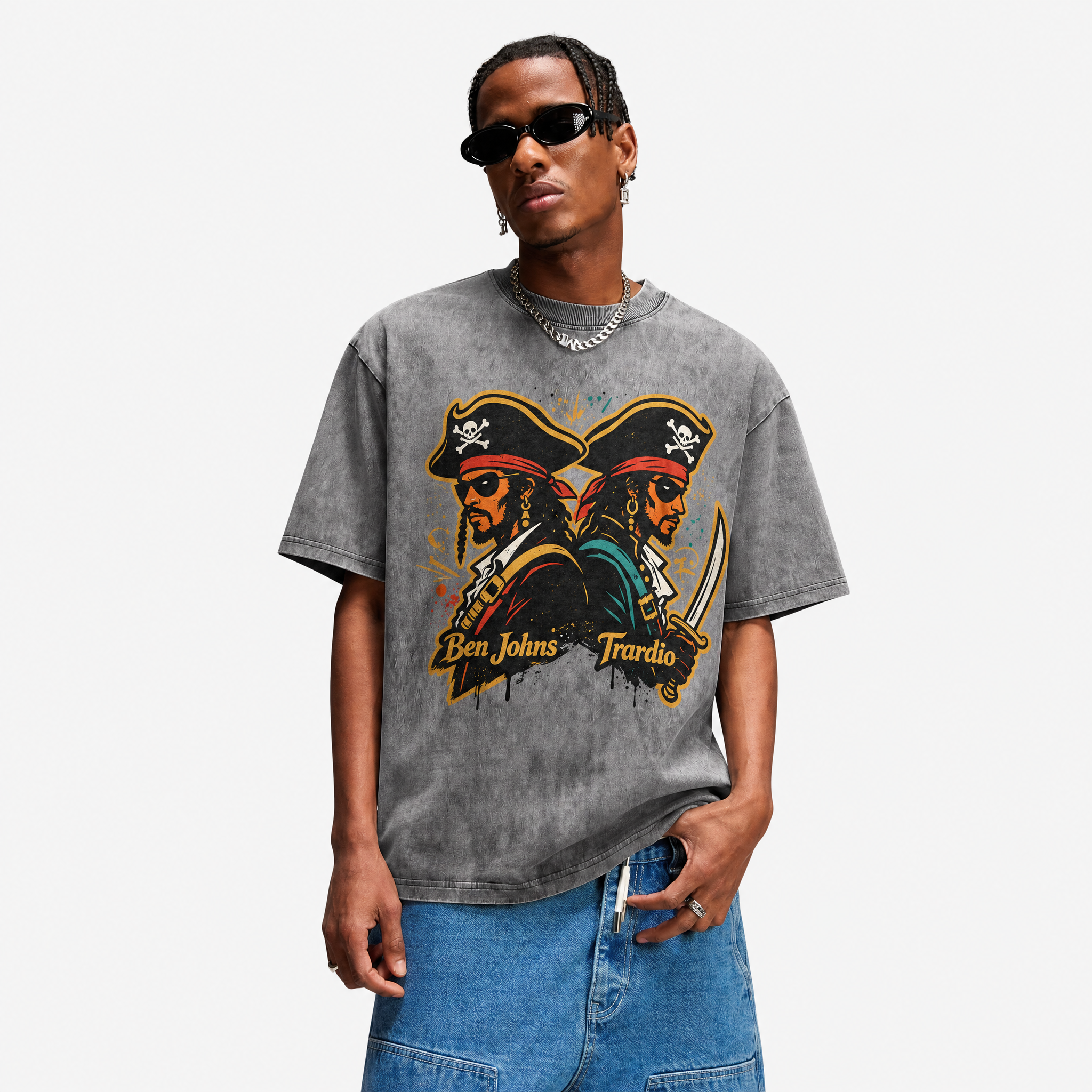 Lawless Row Ben Johns & Tardio Pirate Duo Washed Grey Oversized Tee