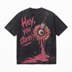 LAWLESSROW "Hey, You Starin?" - Vintage Washed Horror Graphic Heavyweight Oversized Tee