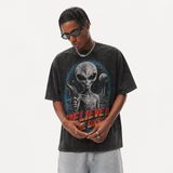 LAWLESSROW Believe In The Unseen Alien Gun Outer Space Planet Oval Grunge Collage Vintage Tee