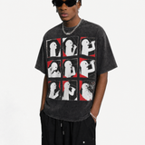 LAWLESSROW 9 Panel Sequential Comic Self Destruction Block Figure Red Black Collage Vintage Tee